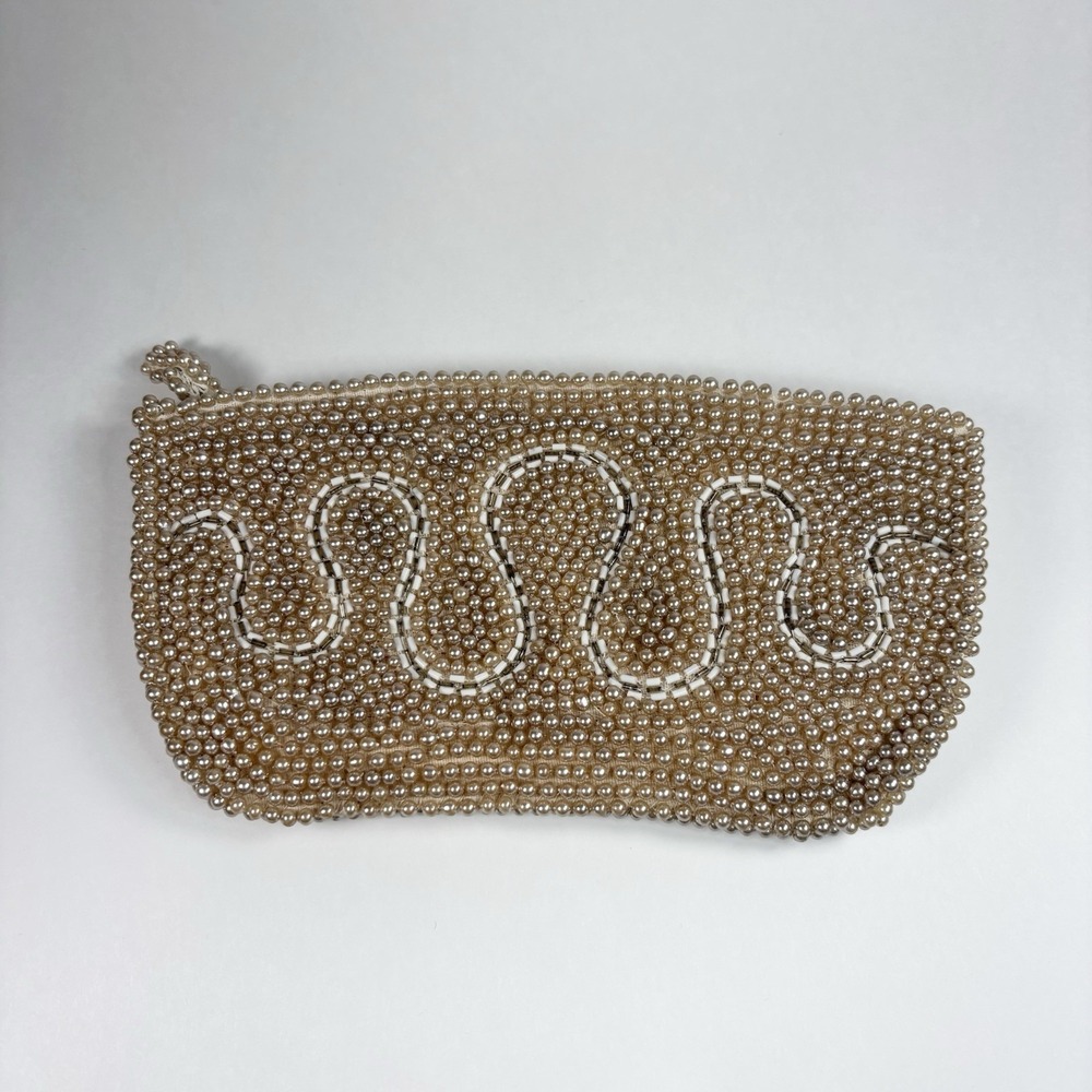 vintage hand beaded Small purse Made‎ In Japan Ivory